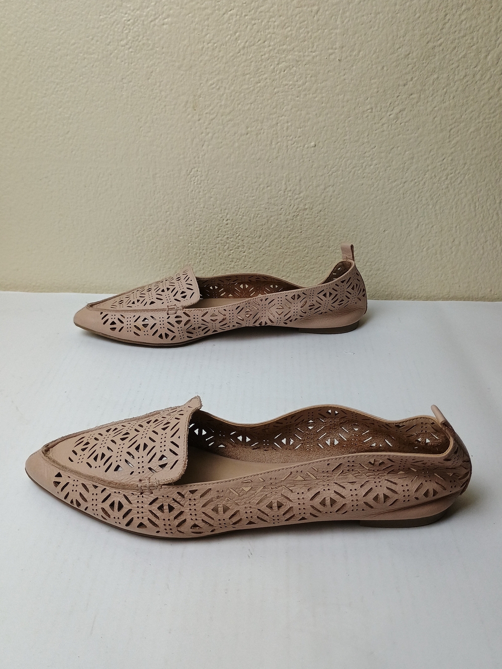 Aldo 8 Nude Blush Laser-Cut Pointed Toe Flats